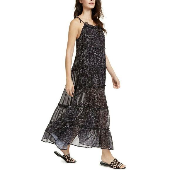 CHARLIE HOLIDAY NEW $119 Senorita Tiered Maxi Dress in Black Speckled Print XS - Picture 3 of 3